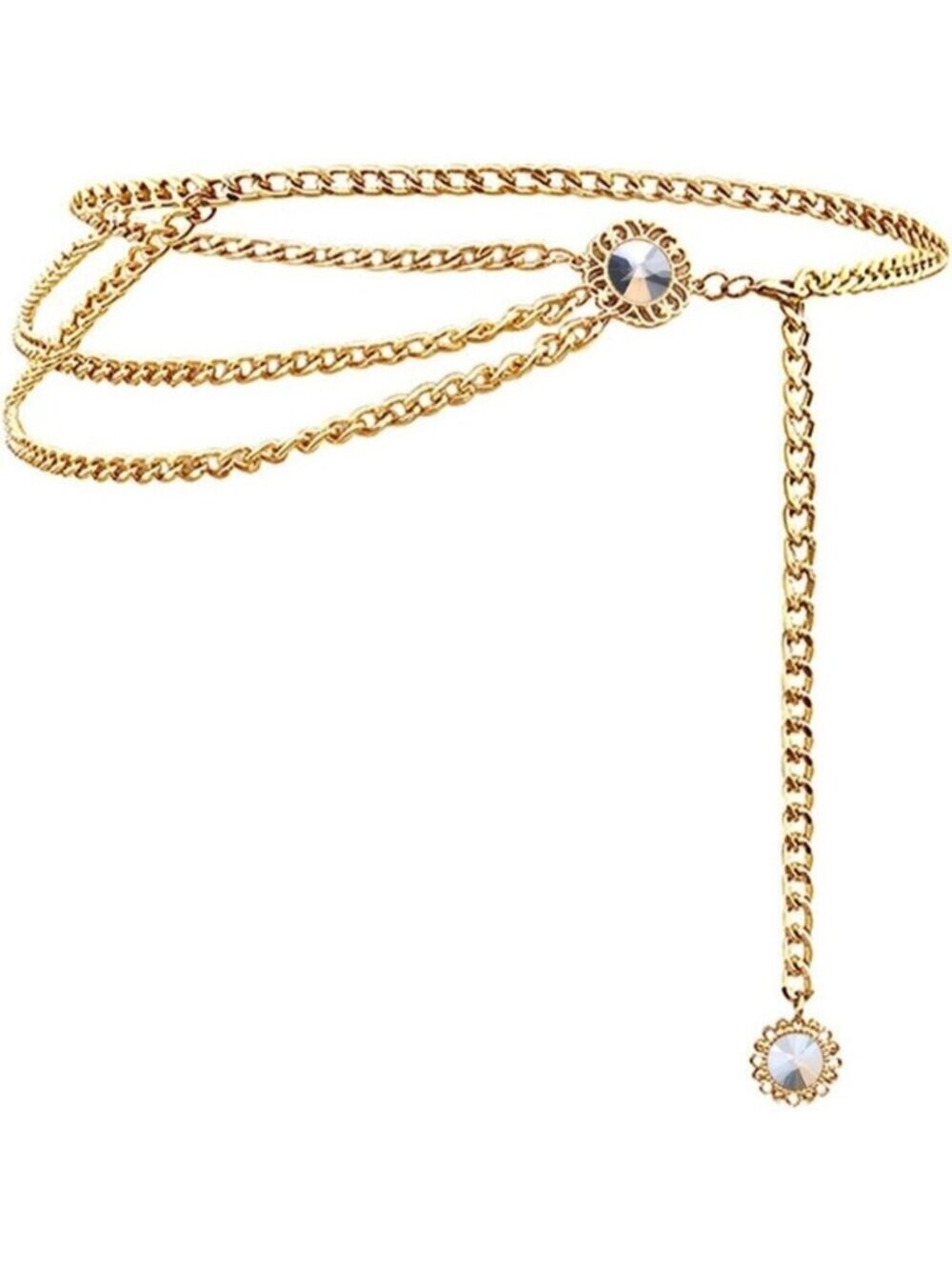 Women's Crystal Gold Multi-layer Metal Waist Chain Dress Belts Metal Belt